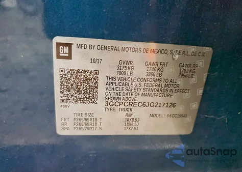 2018 Chevrolet Silverado C1500 Lt z USA, uszkodzony, nr VIN 3GCPCREC6JG217126